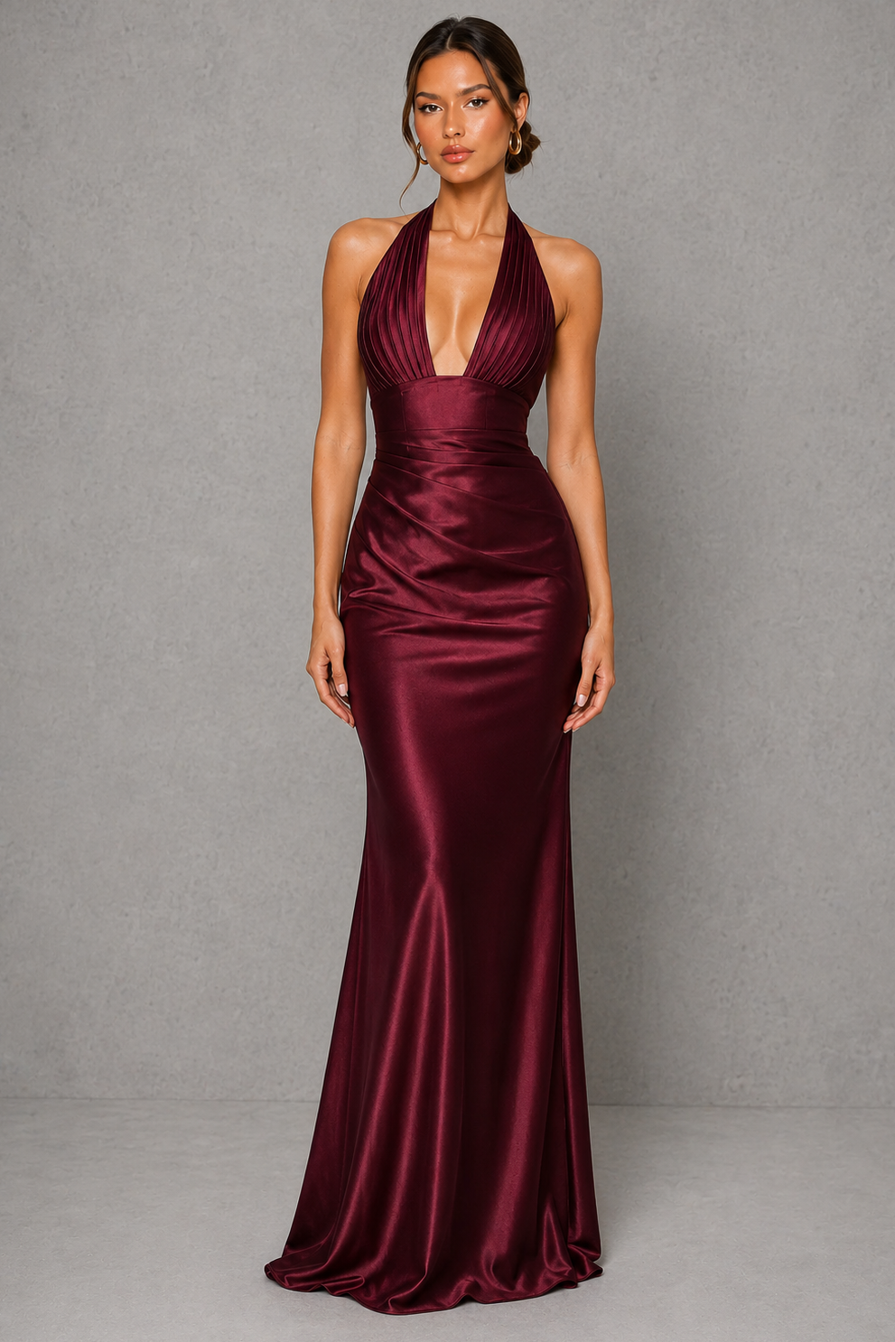 Women’s Satin Halter Maxi Dress with Corset Bodice for Formal & Evening Wear