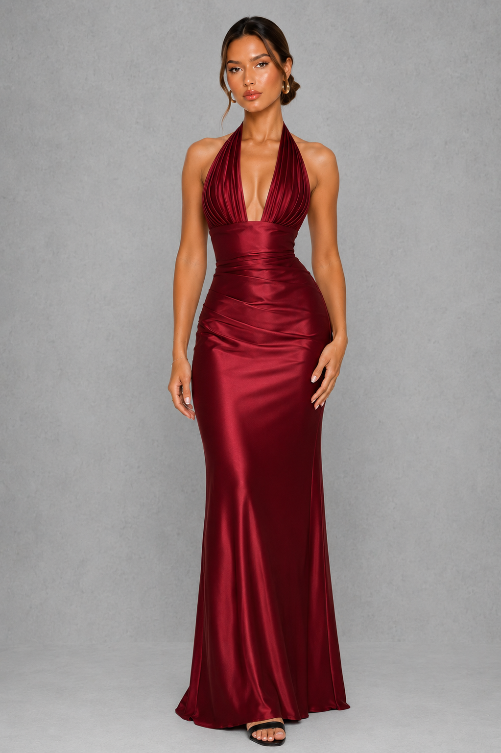 Women’s Satin Halter Maxi Dress with Corset Bodice for Formal & Evening Wear