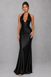 Women's Satin Halter Corset Maxi Dress – Black