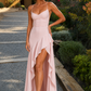 Women’s Satin High-Low Maxi Dress with Ruffle Hem & Split