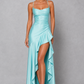 Women’s Satin High-Low Maxi Dress with Ruffle Hem & Split