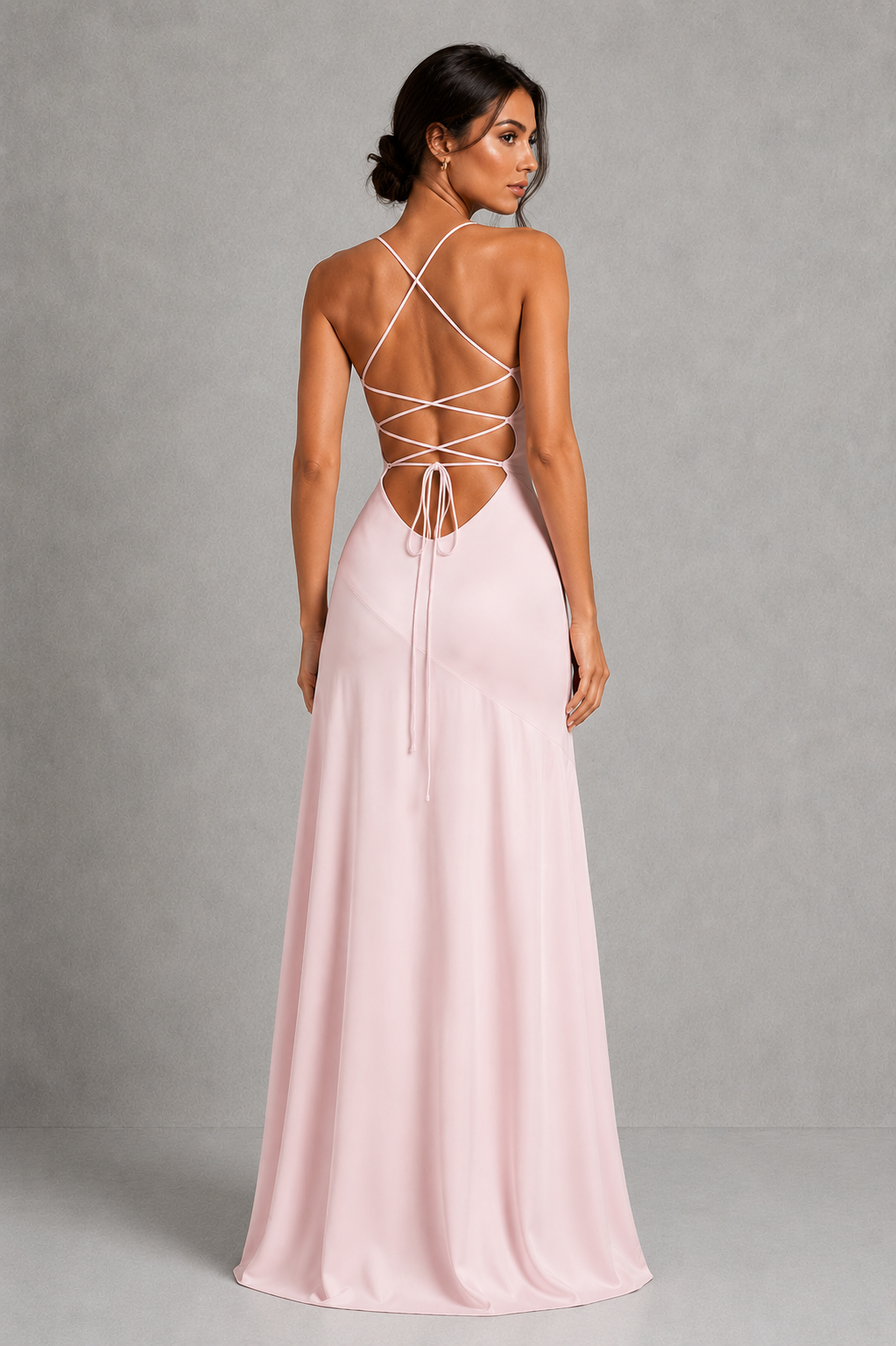 Women’s Satin High-Low Maxi Dress with Ruffle Hem & Split