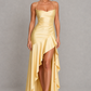 Women’s Satin High-Low Maxi Dress with Ruffle Hem & Split