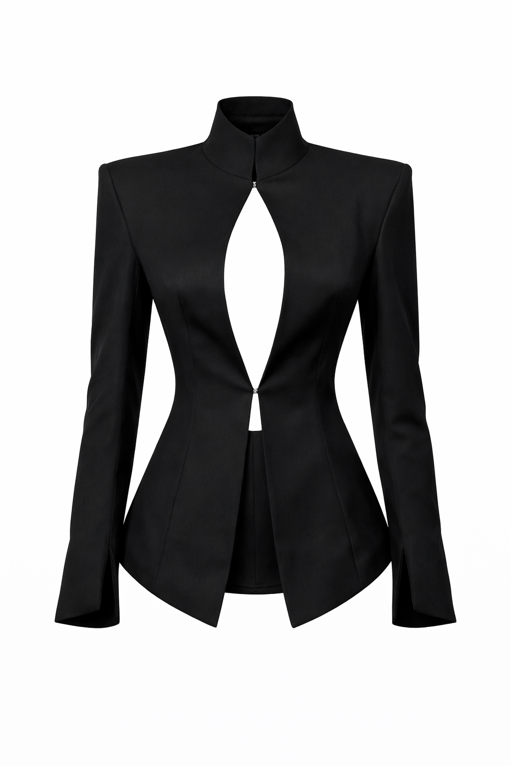 Women’s sculpted cut-out blazer featuring a structured tailored silhouette, defined waist, and contemporary statement detailing.
