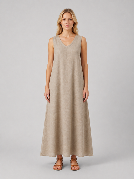 Women’s sleeveless V-neck A-line maxi dress with relaxed flowy fit