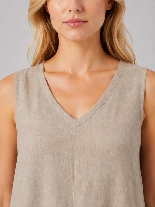 Women’s sleeveless V-neck A-line maxi dress with relaxed flowy fit