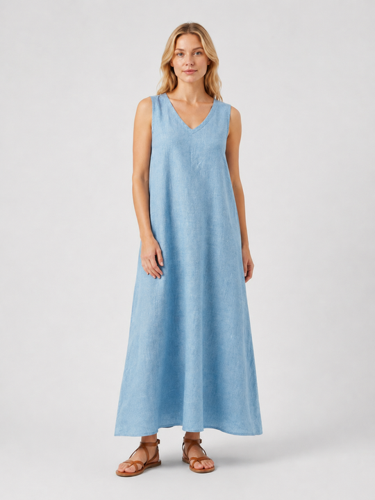 Women’s sleeveless V-neck A-line maxi dress with relaxed flowy fit