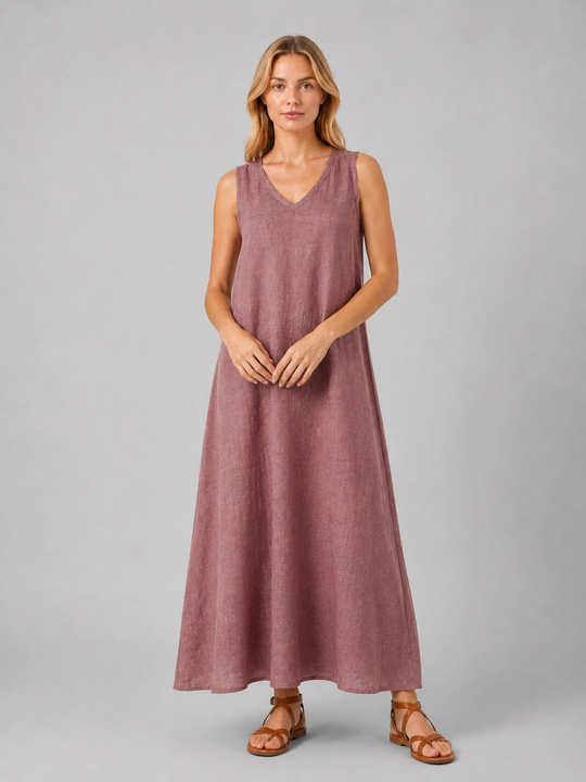Women’s sleeveless V-neck A-line maxi dress with relaxed flowy fit