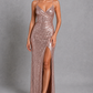 Women’s Sparkle Maxi Dress with Open Back & Thigh Split for Formal & Evening Wear