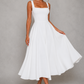 Women's Square Neck A-Line Midi Dress - Wedding Guest Fit & Flare Dress