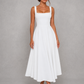 Women's Square Neck A-Line Midi Dress - Wedding Guest Fit & Flare Dress