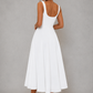 Women's Square Neck A-Line Midi Dress - Wedding Guest Fit & Flare Dress