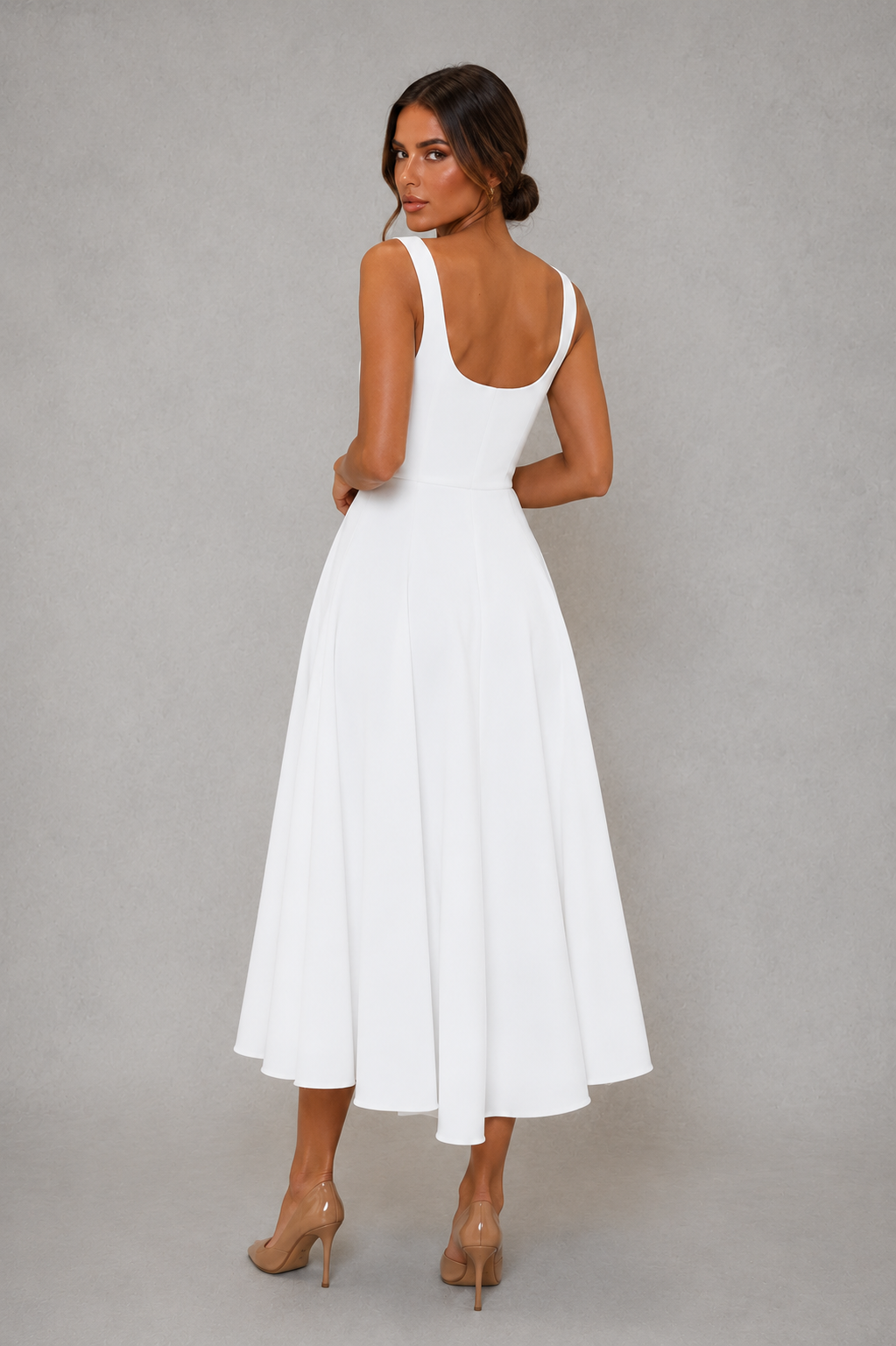 Women's Square Neck A-Line Midi Dress - Wedding Guest Fit & Flare Dress