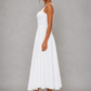 Women's Square Neck A-Line Midi Dress - Wedding Guest Fit & Flare Dress