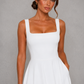 Women's Square Neck A-Line Midi Dress - Wedding Guest Fit & Flare Dress