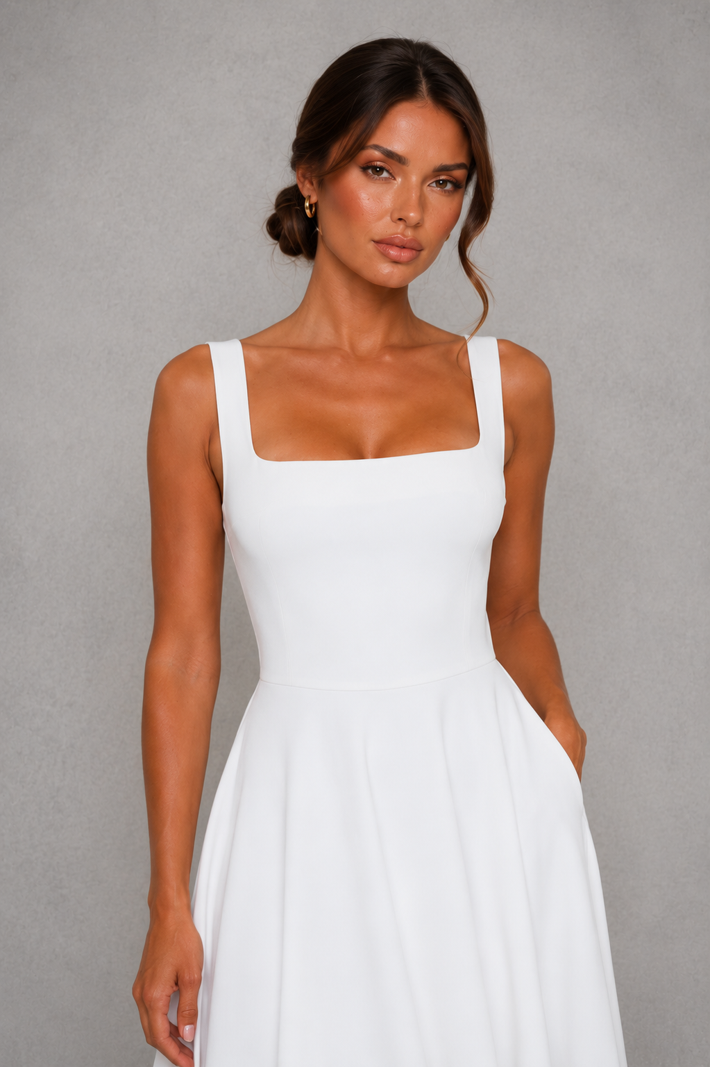 Women's Square Neck A-Line Midi Dress - Wedding Guest Fit & Flare Dress