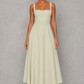Women's Square Neck A-Line Midi Dress - Wedding Guest Fit & Flare Dress