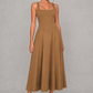Women's Square Neck A-Line Midi Dress - Wedding Guest Fit & Flare Dress