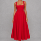Women's Square Neck A-Line Midi Dress - Wedding Guest Fit & Flare Dress