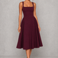 Women's Square Neck Fit & Flare Wedding Guest Midi Dress – Cherry Lacquer