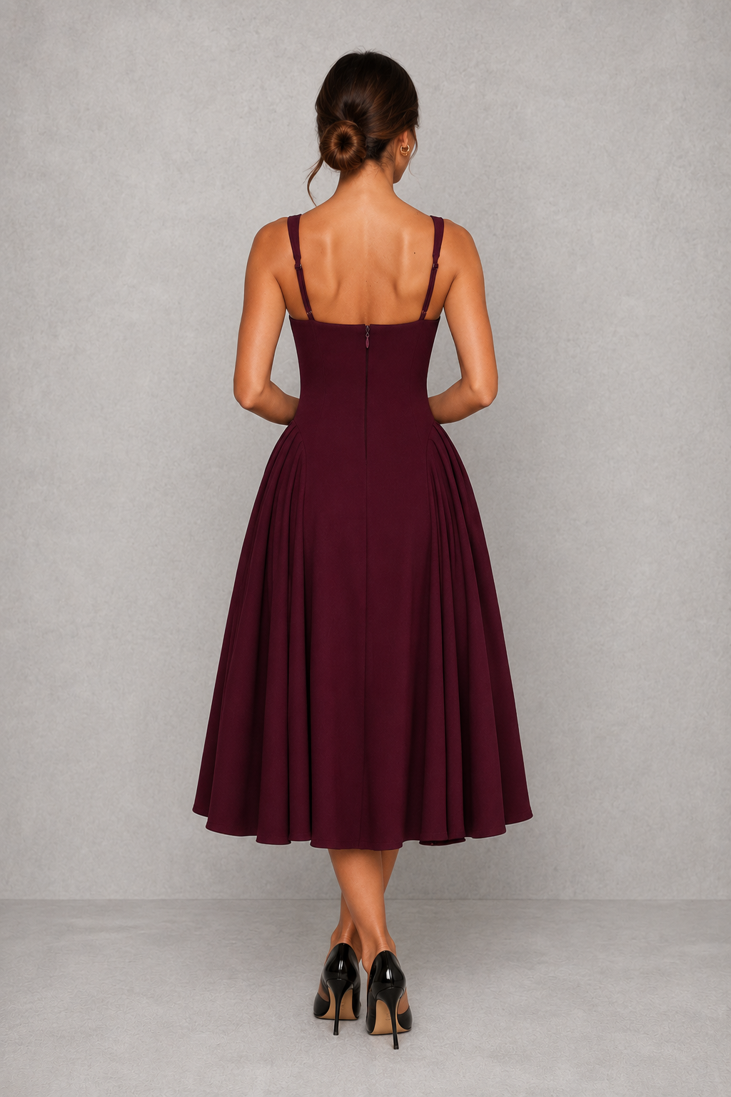 Women's Wedding Guest Midi Dress - Square Neck Fit & Flare Occasion Dress
