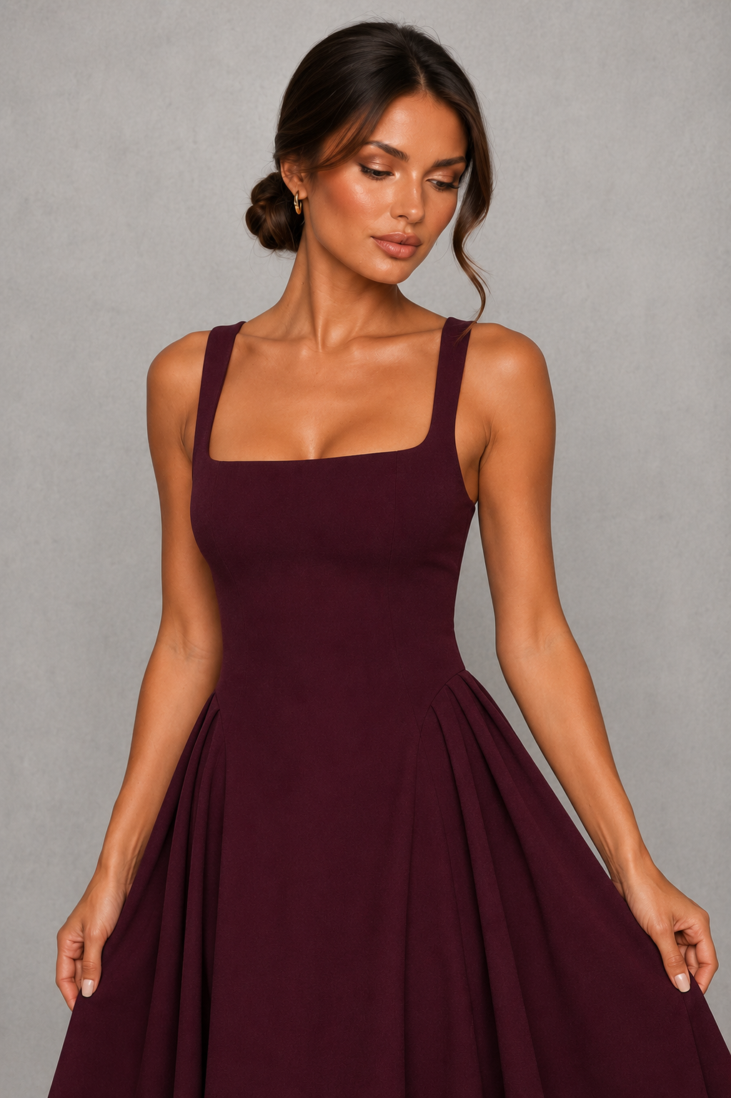 Women's Wedding Guest Midi Dress - Square Neck Fit & Flare Occasion Dress