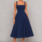 Women's Square Neck Fit & Flare Wedding Guest Midi Dress – Navy
