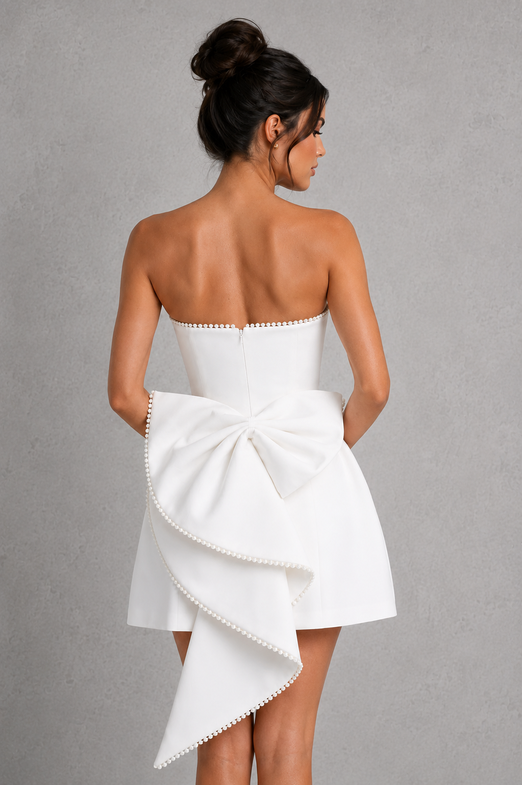 Women’s Strapless Bubble Mini Dress with Pearl Bow