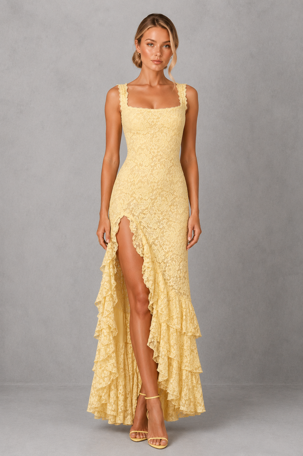 Women's Lace Maxi Dress - High Split Wedding Guest Occasion Wear