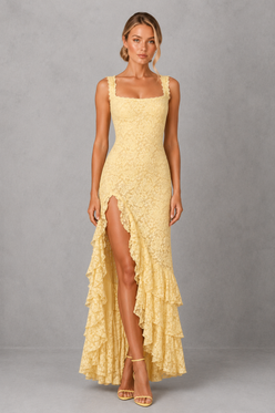Women's Lace High Split Maxi Dress – Lemon