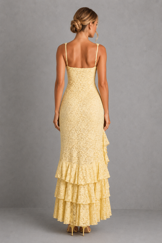 Women's Lace Maxi Dress - High Split Wedding Guest Occasion Wear