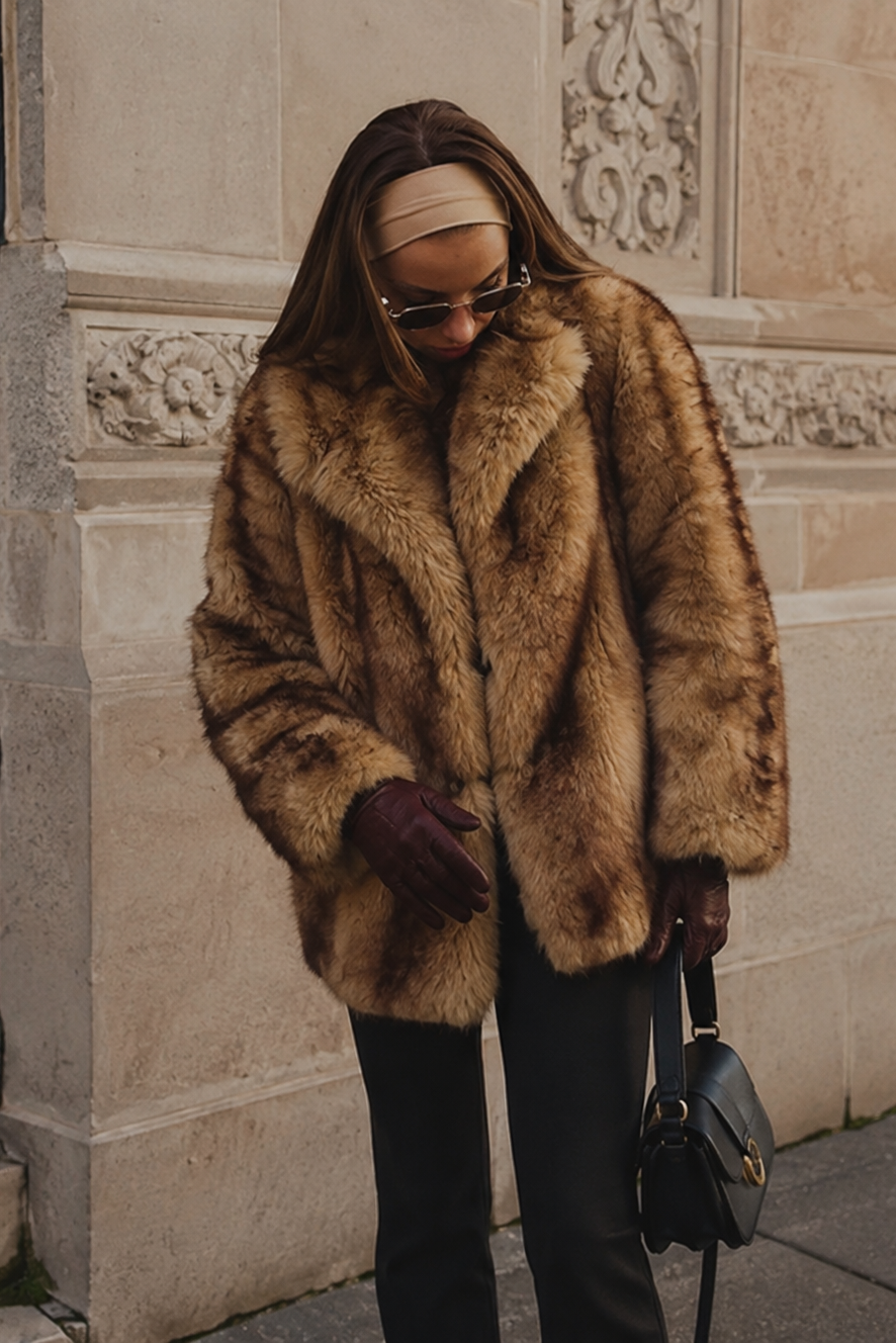 Women’s Short Coat with Fluffy Texture for Winter & Evening Wear
