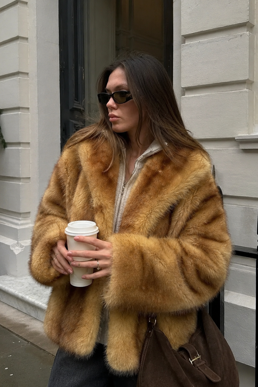 Women’s Short Coat with Fluffy Texture for Winter & Evening Wear