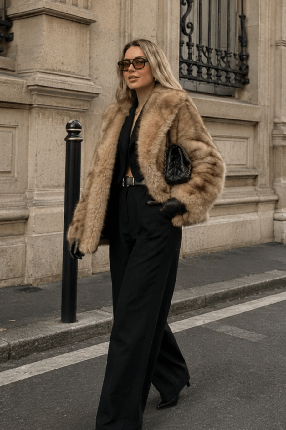 Women’s Short Coat with Fluffy Texture for Winter & Evening Wear