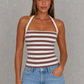Women’s Striped Halter Crop Top with Square Neck