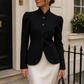 Women’s Structured Blazer with Stand Collar & Puff Sleeves for Office & Formal Wear