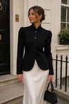 Women’s Structured Blazer with Stand Collar & Puff Sleeves for Office & Formal Wear