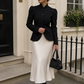 Women’s Structured Blazer with Stand Collar & Puff Sleeves for Office & Formal Wear