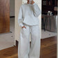 Women’s wine red two-piece lounge set featuring a thermal-lined hoodie and relaxed-fit sweatpants for cozy autumn and winter wear.