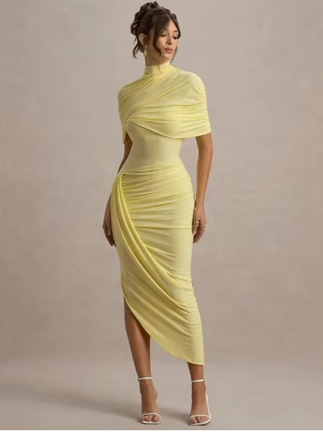 Sunshine - Asymmetric Twisted Cape Maxi Dress